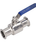 Quick Connect Clamp Ball Valve Featuring Slick Ferrule Design For Hassle Free Plumbing Setup And Rock Solid Fluid Control For Smooth Pipe Fittings And Efficient Maintenance, stainless steel with blue lever.