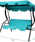 Turquoise Three Seater Canopy Swing Chair with Cozy Cushioned Seat and Adjustable Removable Canopy for Outdoor Patio Garden Waterproof Steel Frame