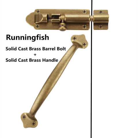 Solid Brass Vintage Drawer Pull Featuring Antique Copper Finish For Rustic Barn Doors And Kitchen Cabinets Heavy Duty Grabber Handle with barrel bolt.