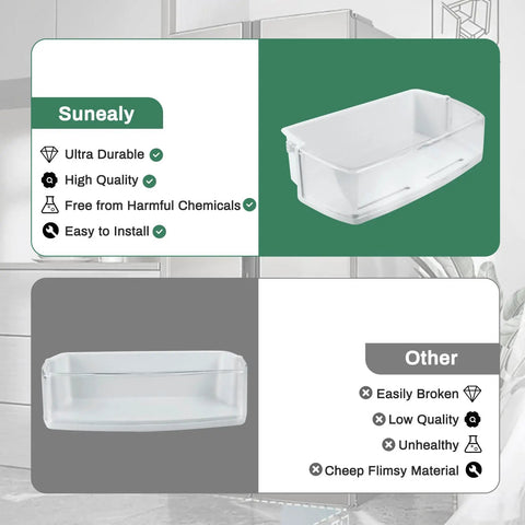 Right Door Refrigerator Shelf Basket Bin Assembly Replacement Part For LG Kenmore Sears Models, 2 Pack, Top Right Fit featured in comparison chart showing durability and quality ratings.