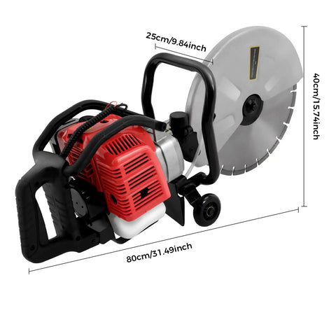 High Output 52Cc Gas Cut Off Saw Cracks Asphalt Like A Warm Knife Through Butter Utilizing 1400 Watt Motor And 1800 Rpm Speed Plus Wet Disk Design for cutting concrete and stone.