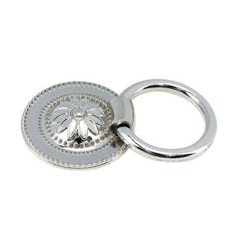 Vintage Floral Embossed Drop Ring Cabinet Pulls Slick Silver Zinc Alloy Drawer Handles For Home Refresh Kitchen Bedroom Vanity Upgrade Durable Hardware Set Of Four - close-up view with floral design.