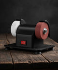 Tough As Nails Desktop Grinding Machine Bench Grinder Tool Polisher Cutter With Stone Wheels Corded Copper Motor on wood table.