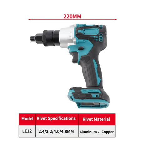 Badass Brushless Electric Riveting Gun Kit Featuring Rock Solid Rivet Nut Drivers And M8 M10 M12 Replacement Sets for metal projects, 220mm size, brushless motor.