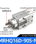 Totally Rock Solid Angular Rotary Actuator Air Gripper Compatible With MRHQ16 Series Pneumatic Cylinder For Heavy Duty Automation Work That Kicks Ass On Busy Workshop Floors All Day Long, showcasing threaded and installation details.