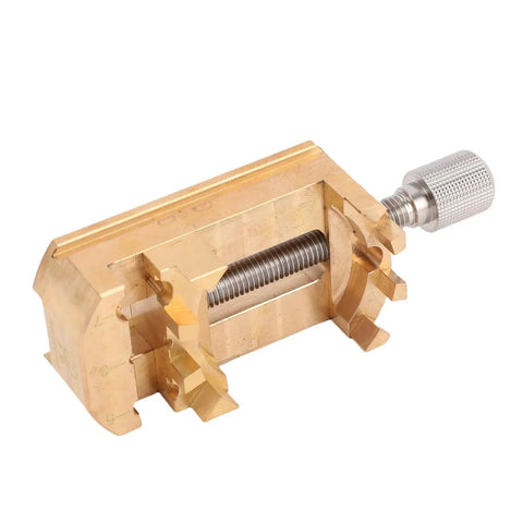 Solid Mini Vise Clamp With Soft Copper Jaws For Watch Repair Jewelry Making Electronics And Woodworking Projects showing a close-up of the copper jaws and screw.