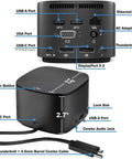 Certified Renewed Thunderbolt 3 Dock Offering Dual 4K Display Support 230W Power Delivery back view with ports and dimensions.