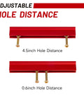 Ten Pack Smooth Slide Furniture Pulls For Kitchen Cabinets And Dressers With One To Four Inch Custom Screw Spacing Beastly Zinc Alloy Handle For Quick Home Upgrade In Bold Red showing adjustable hole distances of 4.5 and 0.6 inches.