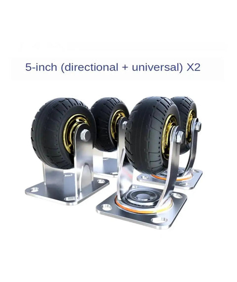 Smooth As Butter 8 Inch Industrial Grade Heavy Duty Caster Wheels Four Pack Silent Rubber Swivel Rollers With Directional Brake Plates For Crushing Heavy Loads Around The Shop, featuring 5-inch directional and universal wheels