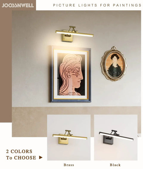 LED Picture Light For Art And Frames Dimmable 15.5 Inch Brass Wall Lamp With Adjustable Swing Arm illuminating framed art