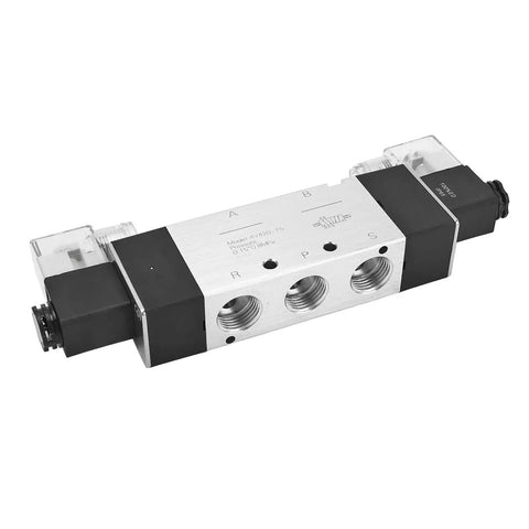 Rock Solid Pneumatic Solenoid Air Valve 3 Position 5 Way DC24V sleek aluminum design for industrial automation applications.
