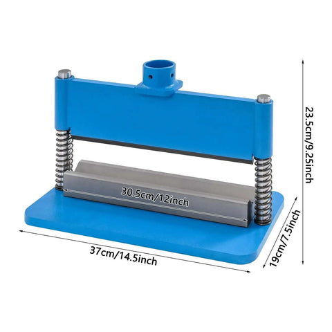 Heavy Duty Press Brake Attachment For 12 And 20 Ton Hydraulic Shop Presses Pro Grade Metal Bender Tool For Steel Iron Aluminum Up To Three Sixteenths Inch Thick, blue unit with measurement details