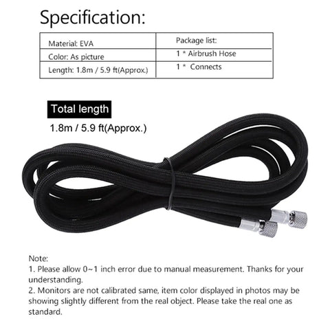 Heavy Duty Eva Airbrush Hose And Air Tube One Point Eight Meters, flexible, black hose with connectors, 1.8m length.