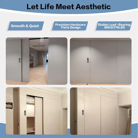 Image of Kickass Motorized Sliding Barn Door Hardware Kit showcasing smooth glide door mechanisms in modern setting.
