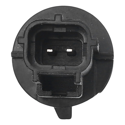 Front view of engine coolant temperature sensor in black plastic with a two-pin connector