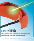 Battle Tested NoIR Laser Safety Glasses Featuring A Hella Comfortable Wraparound Fit For Maximum Ultraviolet And Infrared Eye Protection Laser Grade Durability with bright orange lenses and laser beam visualization.