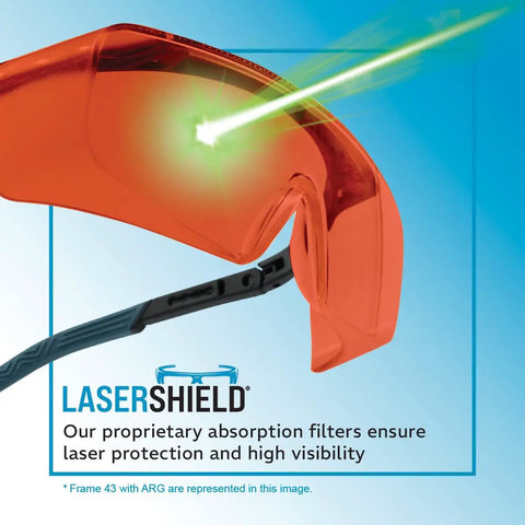 Battle Tested NoIR Laser Safety Glasses Featuring A Hella Comfortable Wraparound Fit For Maximum Ultraviolet And Infrared Eye Protection Laser Grade Durability with bright orange lenses and laser beam visualization.