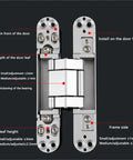Heavy Duty Hidden Folding Door Hinges Pair Super Strong Black Cabinet Hardware Adjustable showing installation points and adjustments.