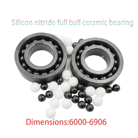 Single Silicon Nitride Ceramic Bearing 6210 50x90x20mm shows black and white ceramic balls, designed for high-temperature, heavy-duty use.