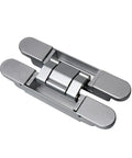 Invisible Concealed Door Hinge With Adjustable Cross Shaped Wooden Handle Creating Flawless Hidden Door Setup With Smooth Pull Action And Solid Black Finish That Gives Your Space A Clean And Modern Vibe - close-up view of silver hinge.
