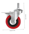 Heavy Duty Swivel Caster Wheels Four Pack With Extended Stems For Tool Carts And Hand Trucks Smooth Rollin stainless steel caster with red wheel.