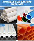 Various types of plastic, PVC, PPR, and MPP pipes displayed, highlighting suitability for diverse pipelines.
