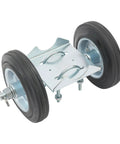 Built Like A Tank Sliding Door Roller Set Featuring Rock Solid Galvanized Steel Wheels And Damped Carriers For Effortless Glide Up To 600 Lbs On Any Indoor Or Outdoor Track Setup showing dual wheels and carrier plate.