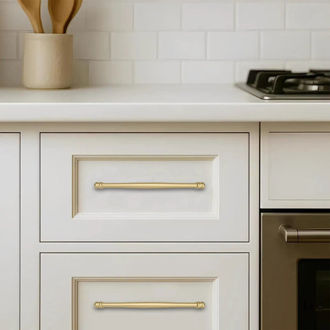 Sturdy As A Rock 10 Pack Premium Brushed Gold Cabinet Pulls 5 Inch 128Mm Hole Center Heavy Duty Kitchen Drawer Hardware on drawers.