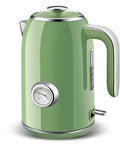 Retro Green 1.7L Stainless Steel Electric Kettle With Temperature Gauge Rapid Boil 1500W Auto Shutoff Boil Dry Protection BPA Free