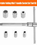 Portable Folding Mini T-Handle Socket Set One Quarter Inch Drive Tool Kit with six sockets for Motorcycle ATV UTV repairs.