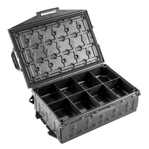 TracPak Tray 1x3 Half Depth 2-Pack For Stackable Storage Boxes, open view showing 3-compartment inserts and stacking tabs