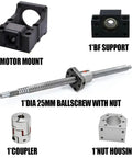 Get That Smooth Linear Motion On Your CNC Machine With This Awesome 25Mm SFU2510 Ballscrew Kit Featuring C7 Precision Rating A Single Nut And BF20HM20 DSG25H Coupler Perfect For Making Custom Parts In Lengths Up To 1750 Mm. 25mm ballscrew kit with motor mount, BF support, coupler, and nut housing