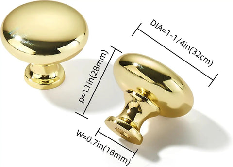 10 Pack Round Polished Brass Cabinet Knobs Smooth Zinc Drawer Handles For Kitchen Cupboard Furniture Hardware Top Shelf Slick Design With Included Mounting Screws For Fresh DIY Home Upgrade, 28mm high.
