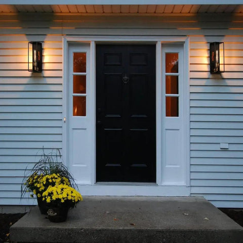 Solid Brass Outdoor Wall Lantern Sconce With Tempered Glass on house front porch, illuminating entryway, weatherproof lighting