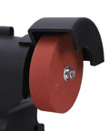 Close-up of Cordless Mini Bench Grinder And Polisher Packing 200 Watt Motor And 7000 RPM with sanding wheel for precise metalwork.