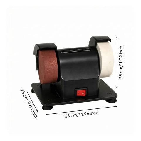 Rock Solid Mini Bench Grinder With Low Vibration Anti Slip Table And Heavy Duty Wheel Guards designed for precision metal sharpening tasks.