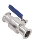 Heavy Duty Clamp Ball Valve With 304 Stainless Steel Body For Quick Grab Installation And Smooth Plumbing Flow Control, showing a close-up of the valve with a blue lever.