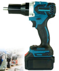 Bad Boy Portable Cordless Rivet Nut Gun With Beast Mode 5.2Ah Battery showing ergonomic grip and black metallic nozzle for easy fastening.