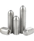 Built Tough 304 Stainless Steel Spring Ball Plunger Set Screws M8 X 40Mm Hex Socket Allen Drive Grade 12.9 Black Industrial Precision Positioning Hardware 5 Pack displayed in a close-up view.