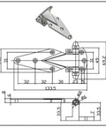 Heavy Duty Stainless Steel Door Hinge For Freezer Refrigerator And Commercial Ovens Featuring Secure Gate Locks dimensions diagram.