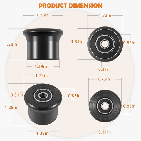 Dimensions of Six Pack Sliding Seat Bracket Rollers Kit for Home Gym Replacement Wheels