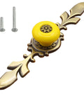 Dang Solid Vintage Ceramic Cabinet Knobs And Drawer Pulls 8 Pack Petal Design Zinc Alloy Back Plate Hardware For Kitchen Wardrobe With Easy Peasy Install, yellow ceramic knob with petal design.