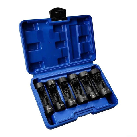 Premium Heavy Duty 12 Point Deep Groove Socket Wrench Set 6 Piece Black Alloy Steel Tool Kit in blue case