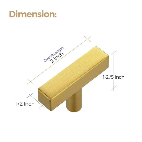 Premium Quality Top Shelf Square Cabinet Knobs And Drawer Pulls Gold Finish 2 Inch Hardware 10 Pack dimensions shown
