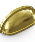 10 Pack Solid Core Polished Brass Cabinet Pulls 3 Inch Hole Center Kitchen Cup Handles Heavy Duty Drawer Knobs For Bedroom Bathroom Vanity Furniture Hardware showing polished brass finish from an angled view.