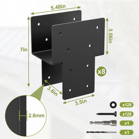 Heavy Duty 3mm Steel Post Cap Tie Brackets 3.5 By 3.5 Exact Size 8 Pack For Wood Posts Gazebos And Deck Beams Galvanized Black Finish Pergola Connectors