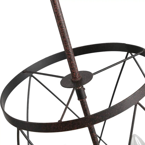 Top view of Three Light Industrial Chandelier With Bronze Finish And Cylinder Metal Shade Dope Vintage Vibe For Dining Room And Living Room Lattice Cage Design For Farmhouse Or Industrial Decor showcasing intricate lattice cage detail.
