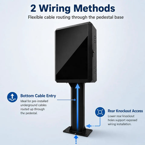Beast Mode Weatherproof Ev Charger Enclosure With Premium Heavy Duty Pedestal Stand, highlighting flexible bottom cable entry.