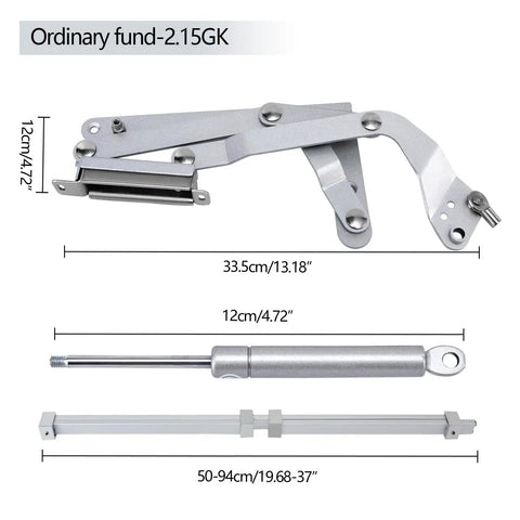 Bad Boy Pneumatic Hinge With Soft Close And Parallel Movement, adjustable lift stay for kitchen cabinets, silver metal.