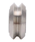 Top Shelf 13 Piece V Groove Guide Pulley Kit Featuring Heavy Duty Stainless Steel Bearings slick rolling action, side view of stainless steel pulley.